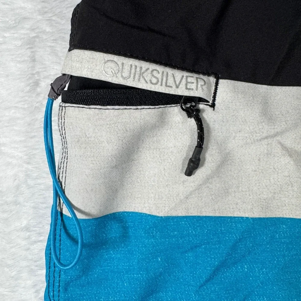 Quiksilver Board Shorts Mens 38 Blue‎ Black Colorblock Zip Pocket Stretch